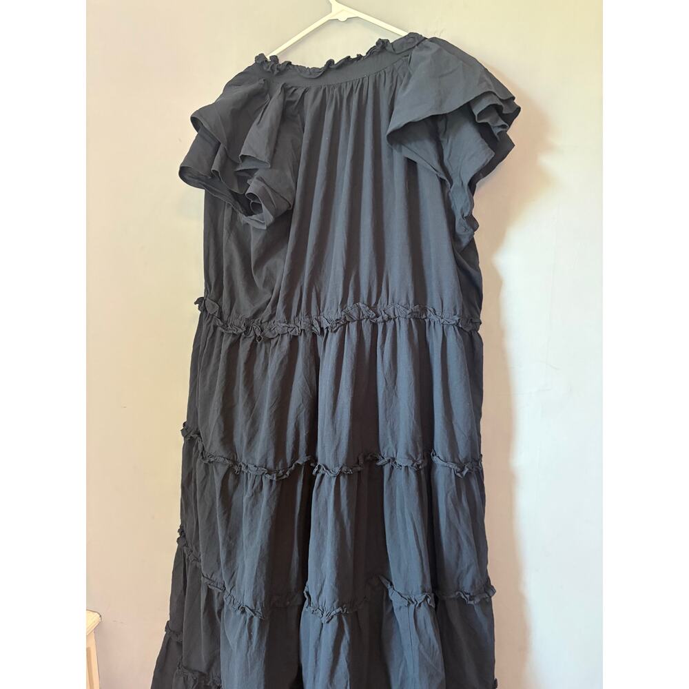 Gibson Latimer Black Crinkle Tassel Tie Short Sleeve Midi Dress Women’s Size 2XL
